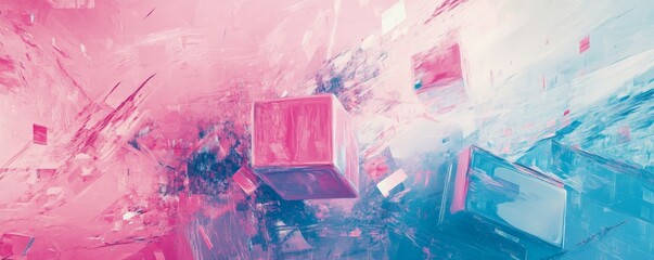 Wall Mural - Futuristic pink and blue abstract geometric surface with cubes.