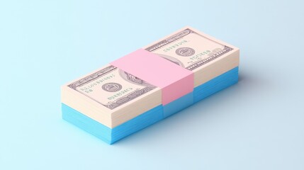 Poster - Stack of One Hundred Dollar Bills with Pink and Blue Bands
