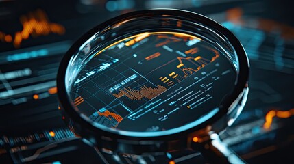 Poster - Magnifying Glass Enlarges Financial Data Charts and Graphs