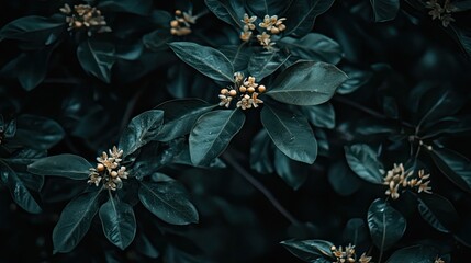 Aufkleber - Dark Green Leaves With Small Yellow Flowers
