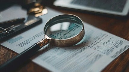 Poster - Magnifying Glass Examining Financial Charts And Data
