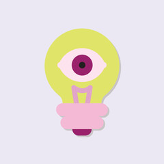 Poster - Lightbulb with an eye icon symbol on soft lilac background minimalist illustration
