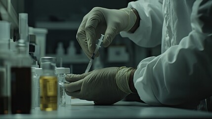 Poster - Scientist Preparing Sample With Syringe In Lab