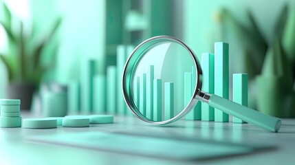 Poster - Magnifying Glass Analyzing Teal Bar Graph Data