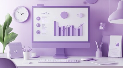Poster - Lavender Workspace Displays Business Data Graphics