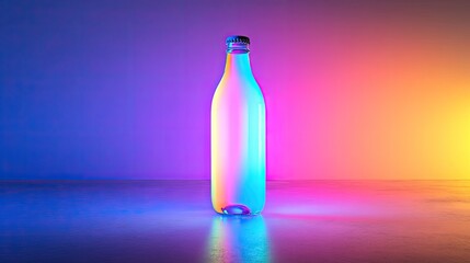 Poster - Glass bottle illuminated by vibrant colorful lights