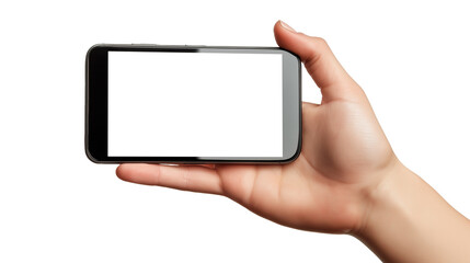 Hand Holding Mobile Phone With Transparent Screen Showing an application display on Transparent Background PNG