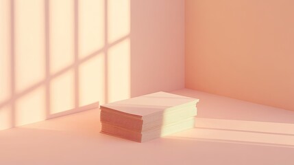 Poster - Stack of Pale Papers in a Softly Lit Corner