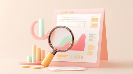 Poster - Magnifying Glass Analyzing Colorful Business Charts Data