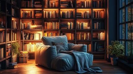 Poster - Cozy Reading Nook With Bookshelves And Comfortable Chair