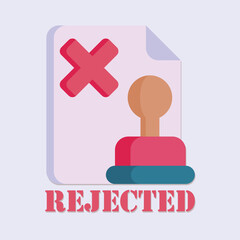 Poster - Rejected document with a red cross and a rubber stamp illustration on light background