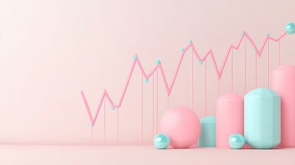 Poster - Pink Line Graph with Pastel Cylinders and Spheres