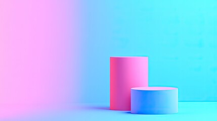 Poster - Pink and blue cylinders against a vibrant background