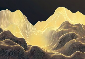 Poster - mountain line art background luxury gold wallpaper design