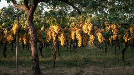 Poster - Golden Grapes Hanging Heavy On Vine Rows