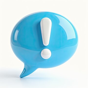 3D rendered blue speech bubble with a white exclamation mark.  Perfect for alert, notification, or warning concepts.