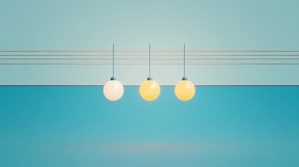 Poster - Minimalistic design featuring three colorful light bulbs on blue background symbolizing brightness
