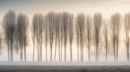 Wall Mural - as dawn breaks, a magical mist blankets the forest, shrouding the towering trees in mystery and crea
