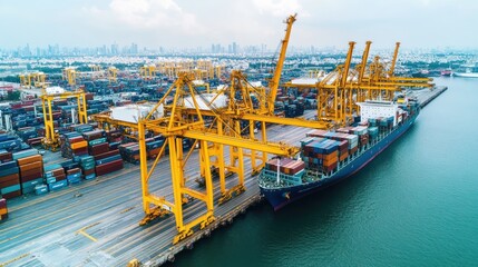 Poster - Container Ship Docked At Busy Port City