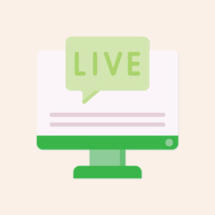 Poster - A vector illustration of a computer screen with a green speech bubble and the word LIVE displayed on it