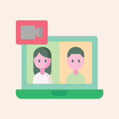 Poster - Video call illustration depicting two people on a laptop screen with a camera icon