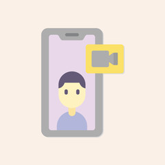 Poster - A stylized representation of a video call with a person visible on the phone screen and a video icon present