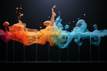 Poster - Orange and blue ink clouds mix in water, creating a beautiful abstract visual
