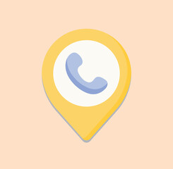 Poster - Yellow location pin icon with a blue phone receiver symbol on a soft background