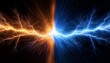 © Genevieve - clashing streaks of blue and orange lightning illuminate the dark background symbolizing opposing forces
