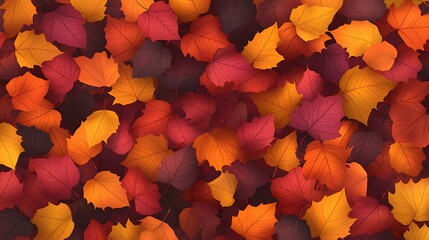 Seamless pattern of scattered autumn leaves in deep orange  yellow  and red hues  creating a natural texture