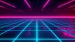 © Alpha - A luminous spectrum of hues projected as a hologram on a futuristic grid background; cyberpunk aesthetic, sharp clarity, neon blues and pinks
