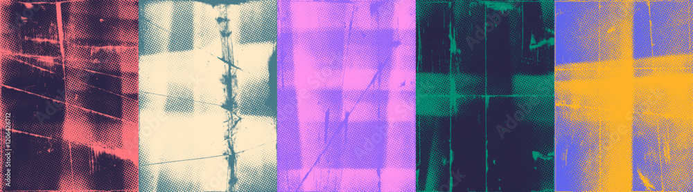 Retro punk overlay poster texture set. Colorful urban street art ...