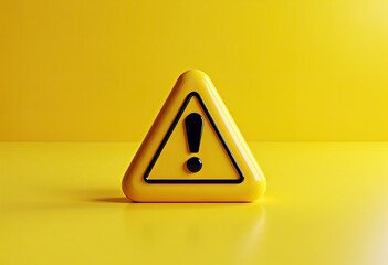 Wall Mural - Yellow warning triangle on yellow background.  A 3D rendered image of a caution symbol, perfect for safety, alert, or attention concepts.