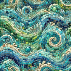 Poster - A vibrant mosaic wall, showcasing a dynamic wave-like pattern.