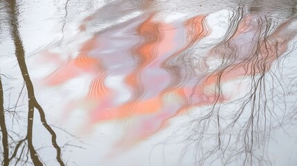 Wall Mural - abstract reflection of trees and sky in calm water.