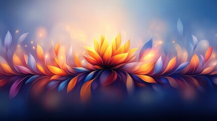 Wall Mural - Vibrant floral arrangement with glowing leaves and bokeh background.