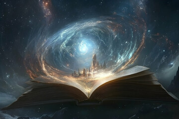 a fantastical world emerging from an open book, symbolizing the magic and creativity of reading