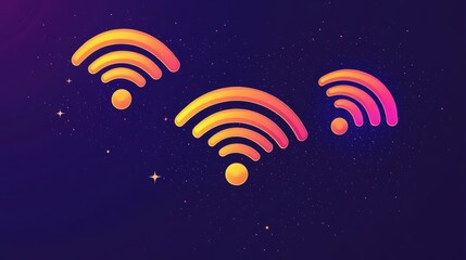 Poster - An abstract concept of wireless signals in colorful gradients on a dark purple background.