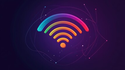 Poster - An abstract concept of wireless signals in colorful gradients on a dark purple background.
