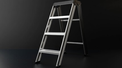 Poster - A clean and robust metal ladder positioned upright on a solid black surface with strong lighting.