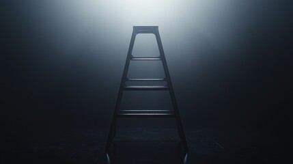 Poster - A clean and robust metal ladder positioned upright on a solid black surface with strong lighting.
