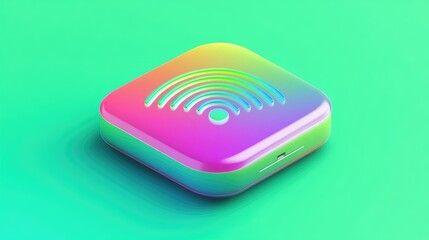 Poster - A colorful Wi-Fi router illustration on a bright green background.