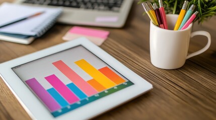 Poster - A digital tablet displaying a revenue growth chart with vibrant colors, symbolizing success in business.