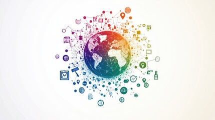Poster - A globe surrounded by colorful communication icons on a white background.