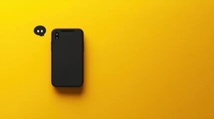 Poster - A minimalist design of a phone and chat bubbles on a vibrant yellow background.