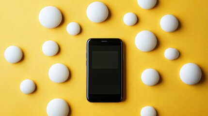 Poster - A minimalist design of a phone and chat bubbles on a vibrant yellow background.