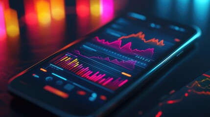 Poster - A smartphone screen with a revenue tracking app, showing financial growth and profit reports.