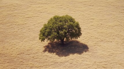 Poster - Overhead shot of a single tree in the middle of an open, dry field.