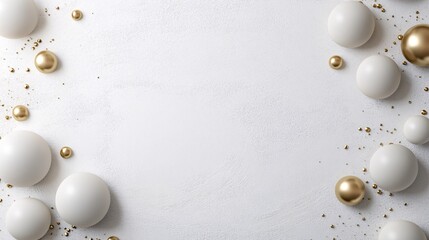 Poster - White and golden spheres forming a frame on textured background