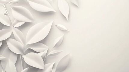 Poster - White minimalist paper leaves creating a natural frame on empty background